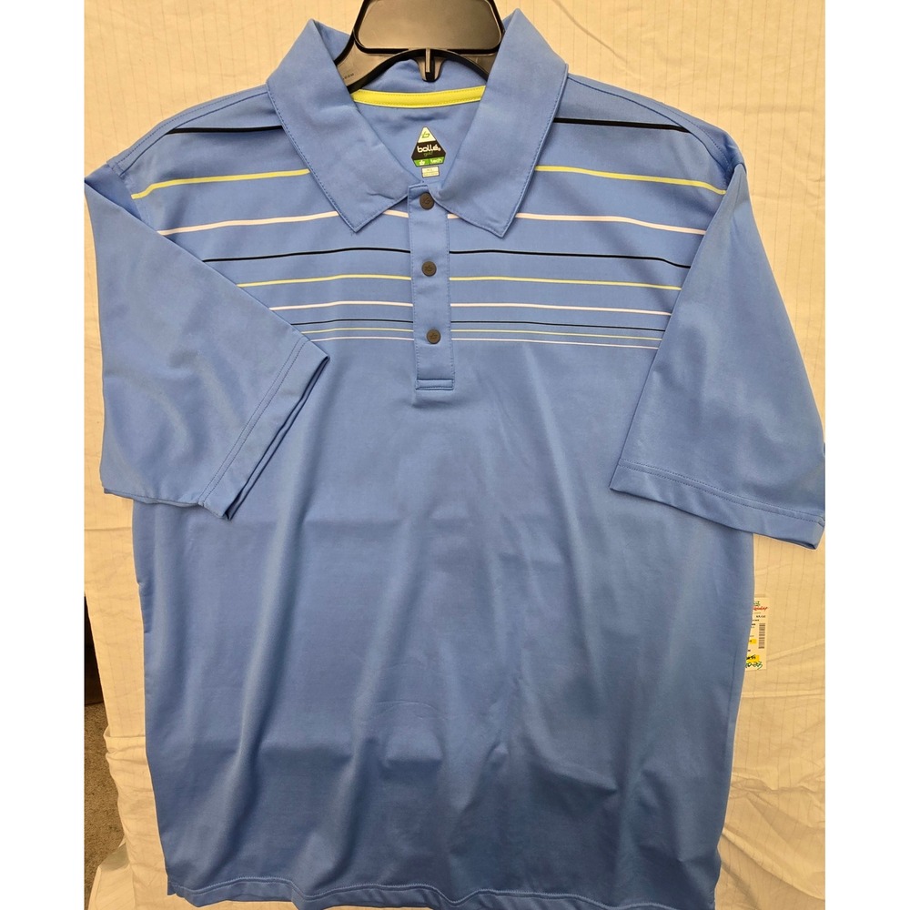 Bolle Golf Tech Mens XL Blue Striped Short Sleeve Performance Polo Shirt NWT